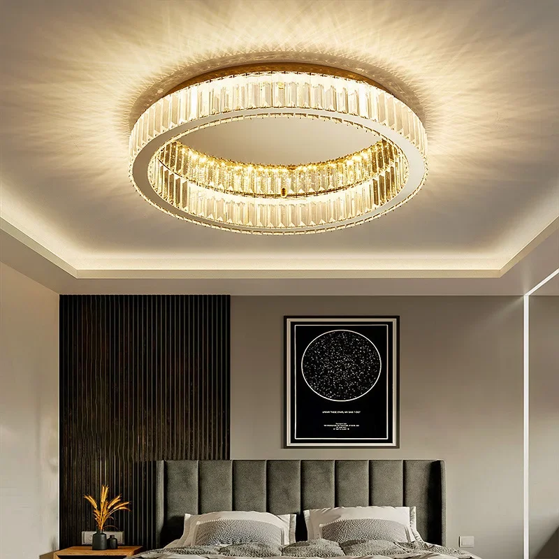 Nordic Simple Crystal Circle Lamp Ceiling Modern Chandelier Living Room Bedroom Study Decorative Led Indoor Lighting