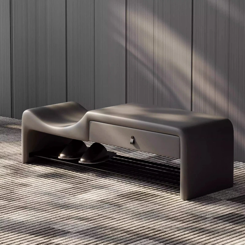 modern LXY simple household door entrance storage drawer stainless steel shoe rack integrated high and low shoe changing stool