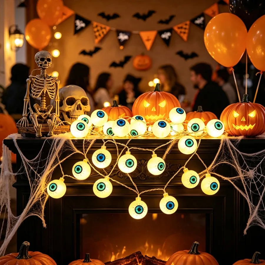 Creepy Eyeball LED String Lights, Battery Powered Halloween Fairy Lights with Realistic 3D Eyeballs for House, Horror Party