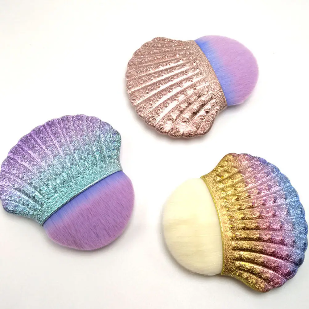 1Pcs Foundation Brush Creative Shell Shape Plastic Handle Portable Multifunctional Makeup Tool Soft Synthetic Bristles Natural