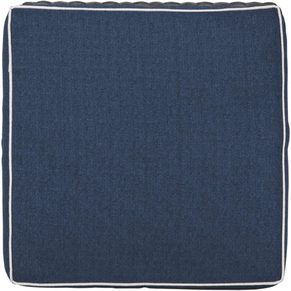 Grasson Lane Outdoor Patio Upholstered Ottoman with Wicker Base, Blue