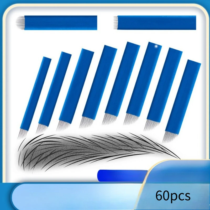 

60Pcs Disposable Eyebrow Microblading Needles Lip Tattooing Microblades Permanent Makeup Blades for Single Use Only (18needle)