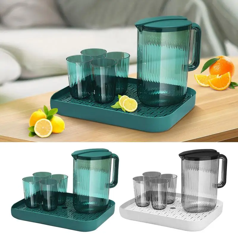 Water Pitchers 2L Drinking Pitcher Tea Pitcher Juice Container With 4 Cups Juice Jugs Water Cup Set For Lemonade Juice Cold