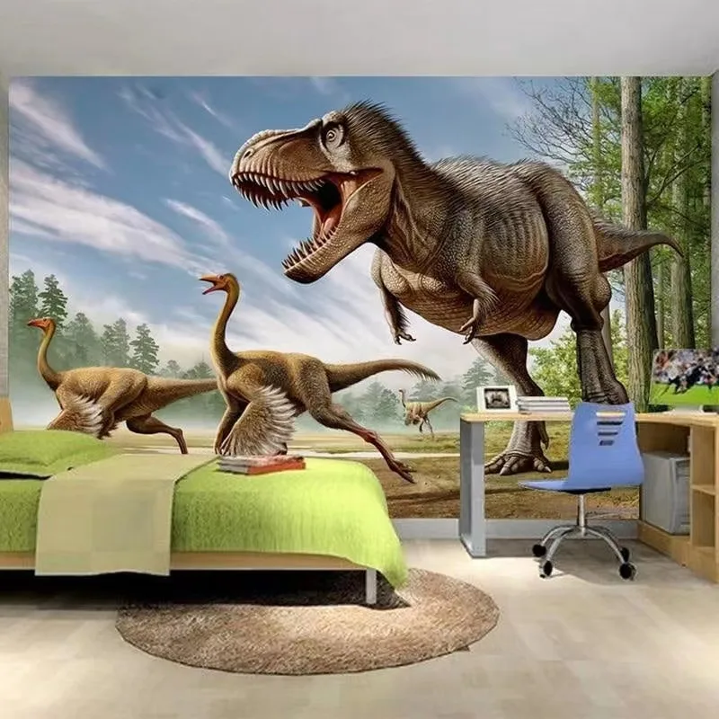 Customized Cartoon murals 3D dinosaur animal cartoon children's room background wall decoration mural 3d wallpaper