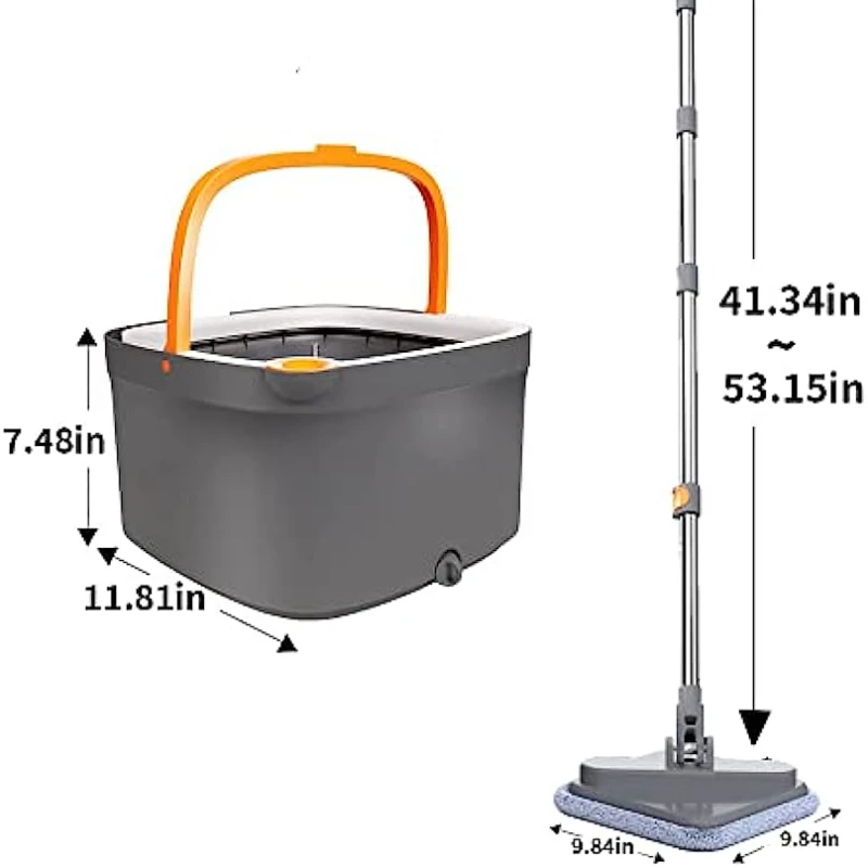 360° Rotating Square Spin Mop and Bucket Set with Dirty and Clean Water System Self Wringing Mop-Head Multifunctional mopa Tools