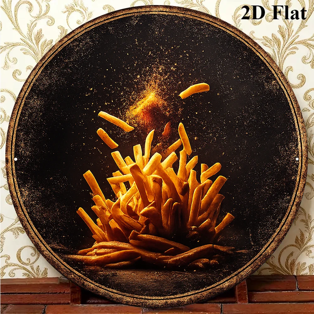 2D Retro Metal Sign, French Fries Vintage Aluminum Wall Decor, Crispy Fast Food Kitchen Bar Pub Plaque Gift