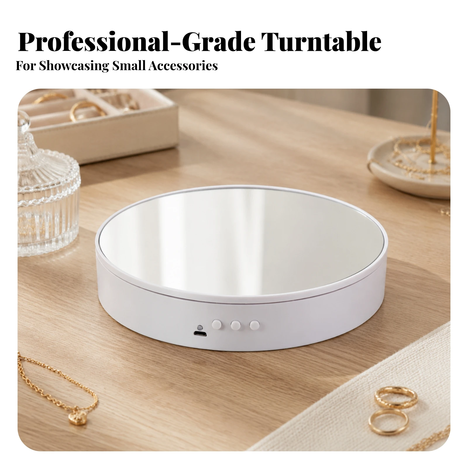 Electric Rotating Display Turntable 360 Degree Motorized Display Turntable Slim Stable for Jewelers, Product Photography