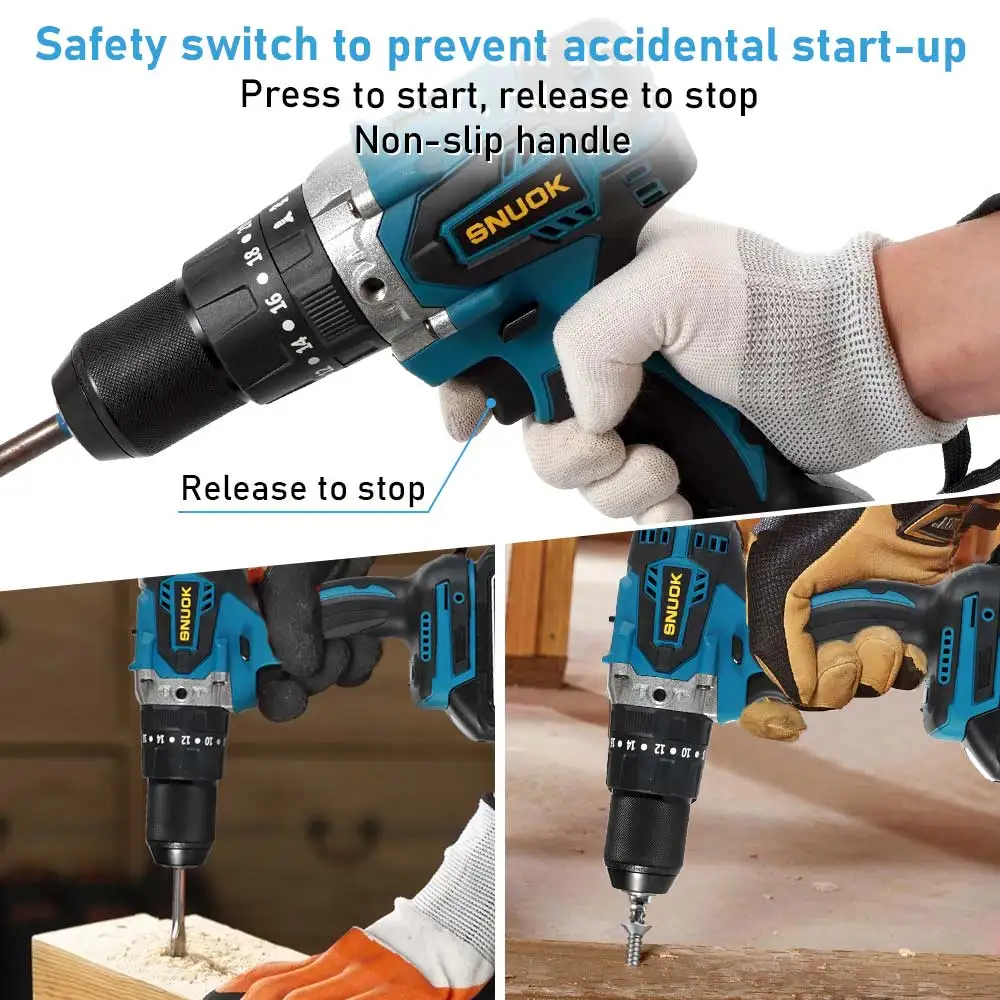 Snuok Бесщеточная многофункциональная электрическая ударная дрель 120N.M Аккумуляторный электроинструмент для домашнего ремонта для литиевой батареи Makita 18 В
