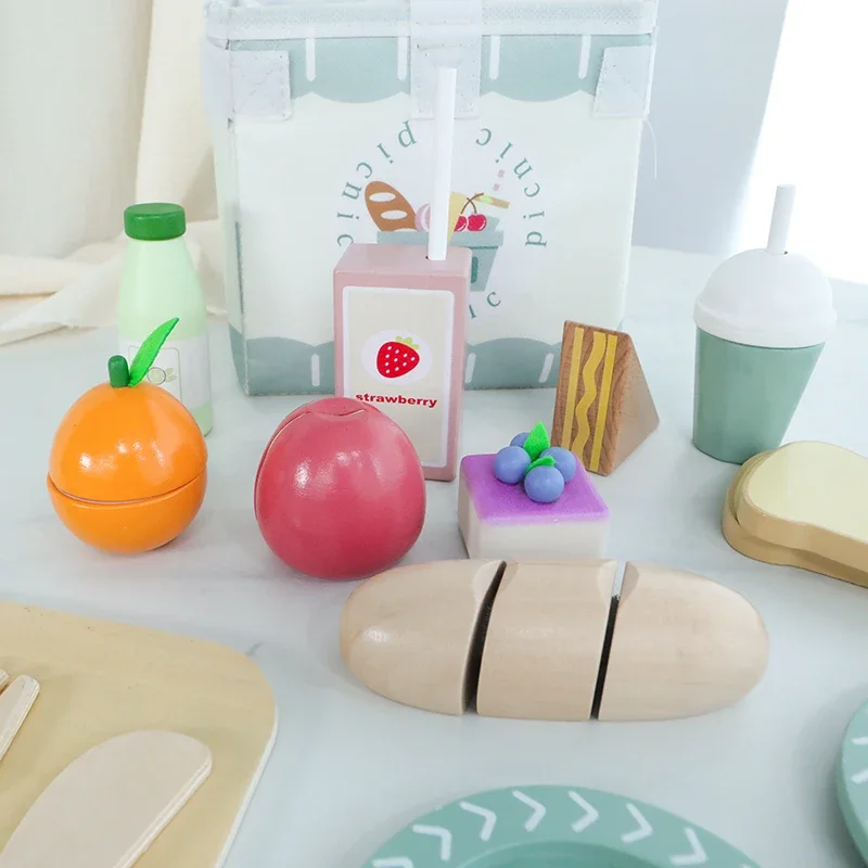 木製ごっこ遊びキッチンカッティングフードアクセサリー子供用朝食セットベーキング子供用ロールプレイングキッチンおもちゃ