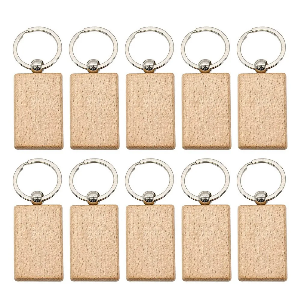 

10Pcs Blank Wooden Key Chain Wood Keychain Key Ring Key Tags Personalized EDC or Best Gift Craft