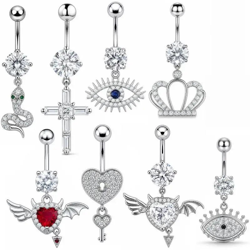Stainless Steel Belly Button Ring Cute Crystal Navel Piercing Jewelry for Women Birthday Gift Beach Use