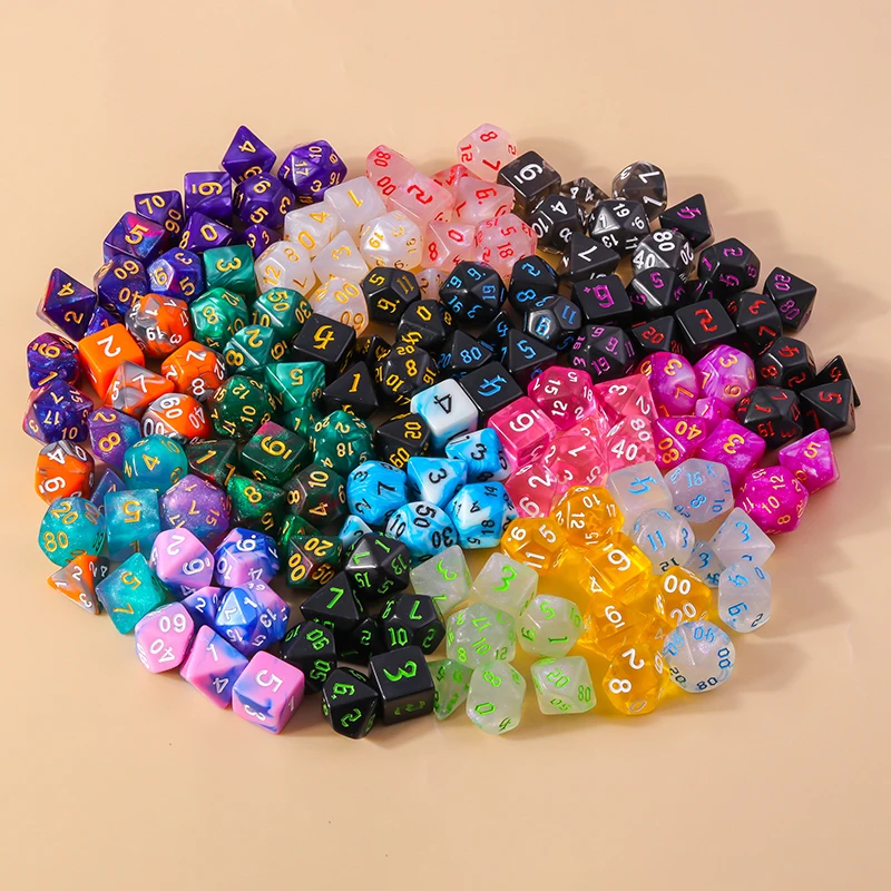 Leslie 7pcs Mixed Colorful Acrylic Dice Multi-faceted Digital Dice for Game Props Portable Toys DND RPG TRPG Games