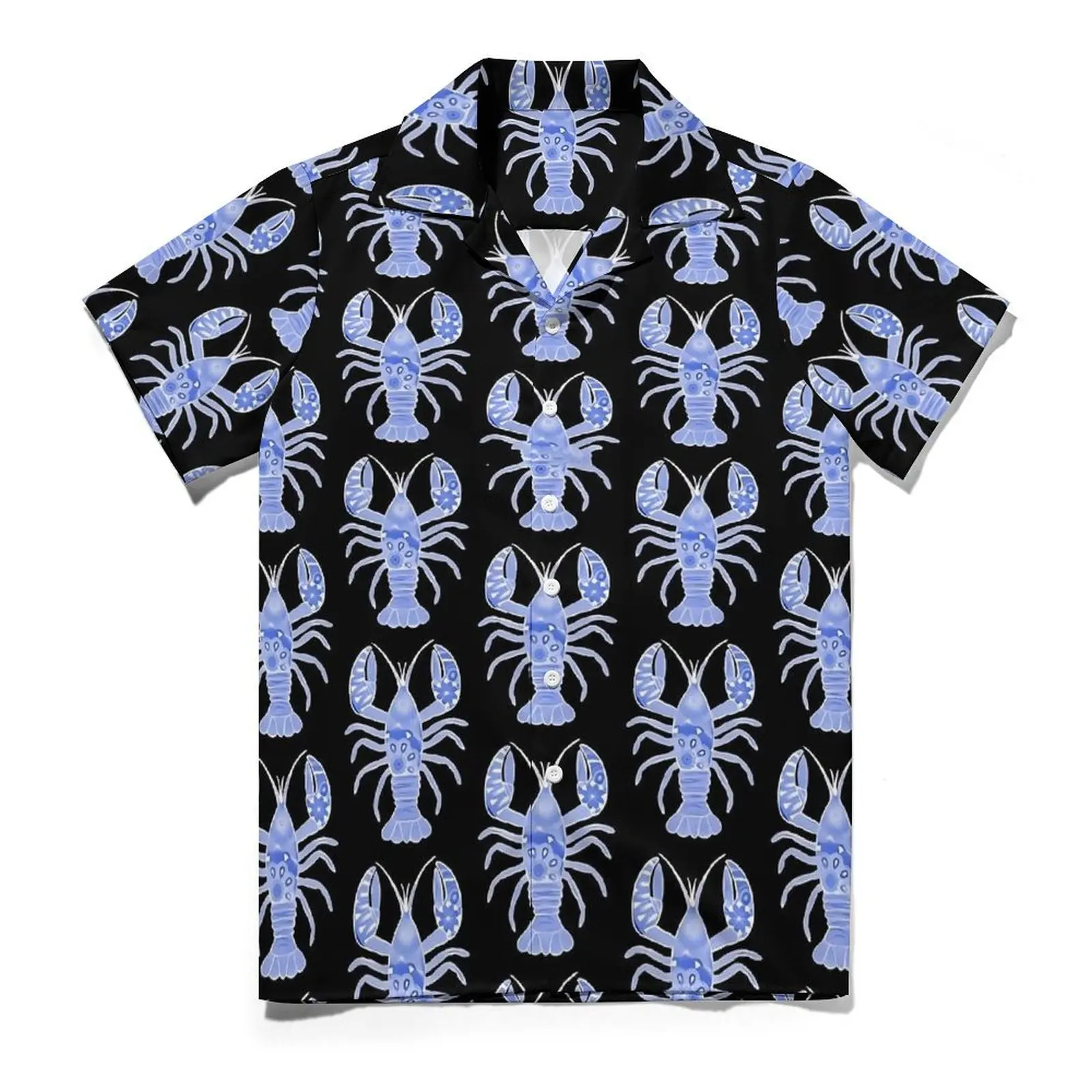 Lobster Print Hawaiian Shirt For Men Beach Blue and White Casual Shirts Short Sleeve Y2K Graphic Elegant Plus Size 4XL Blouses