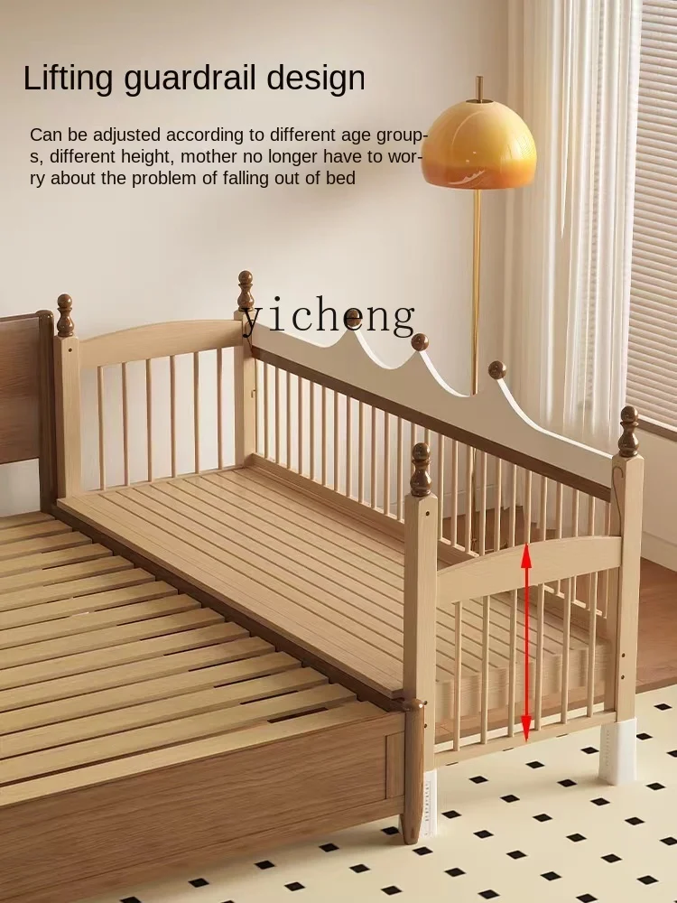 Tqh Children's Stitching Bed Height Adjustable Baby Solid Wood Widened Bed for Adults Sleeping Fence Lifting