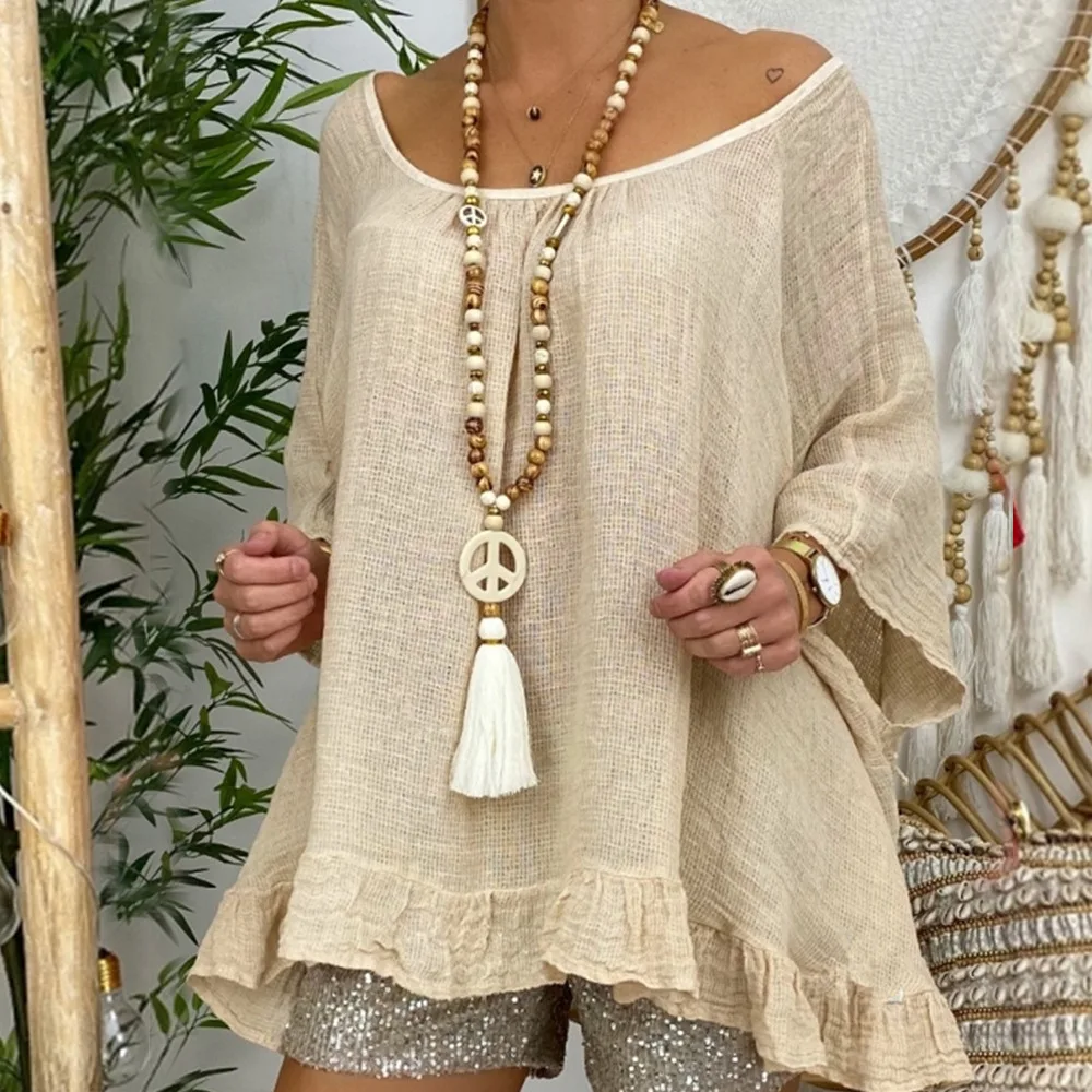 Boho Tassel Necklace for Women with Wooden Beads and Peace Symbol Pendant – Handmade Sweater Chain