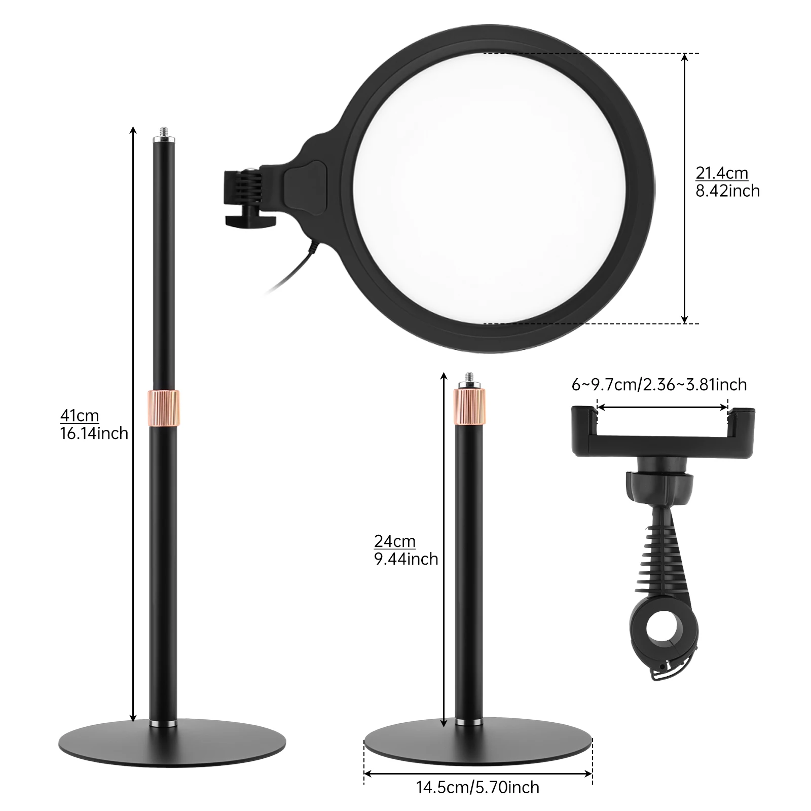 10.5 Inch 360 °  Rotating Ring Light with Stand Full-Screen LED Desk Light for Video Conferencing, Live Streaming