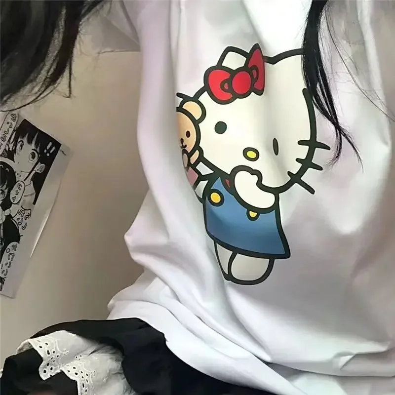 Japanese Hello Kitty Short Sleeve T-shirts Women Summer Korean Style Loose Harajuku Cute Soft Girl Y2K Top Aesthetic Clothes Tee image 5