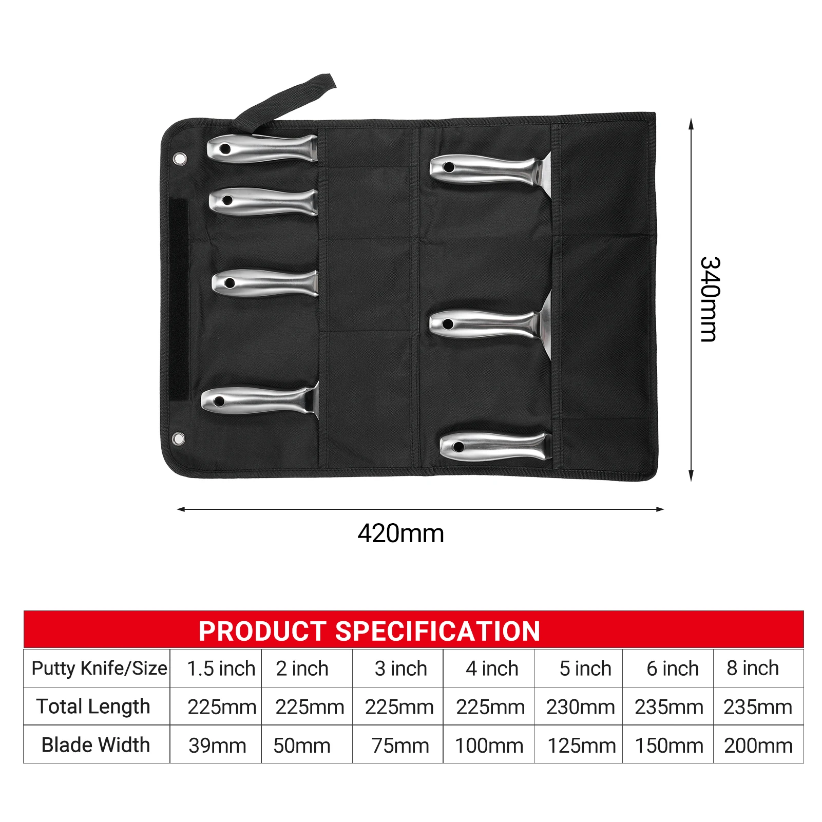 PENGGONG Putty Knife Set 1.5/2/3/4/5/6/8 inch Scraper Spackle Knife Paint Scraper Polished All-Stainless Steel Scraper Tool