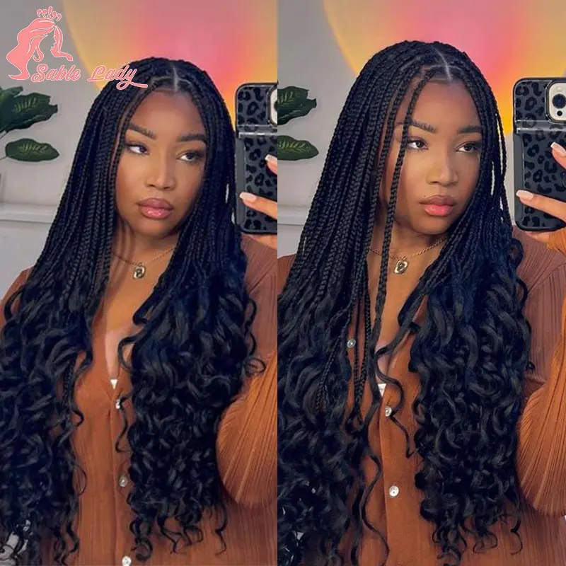 New Fashion Long Braided Wigs Synthetic Box Braid Wig For Black Women Full Lace Wavy Weave Ombre Twist Braiding Hair Cosplay Wig