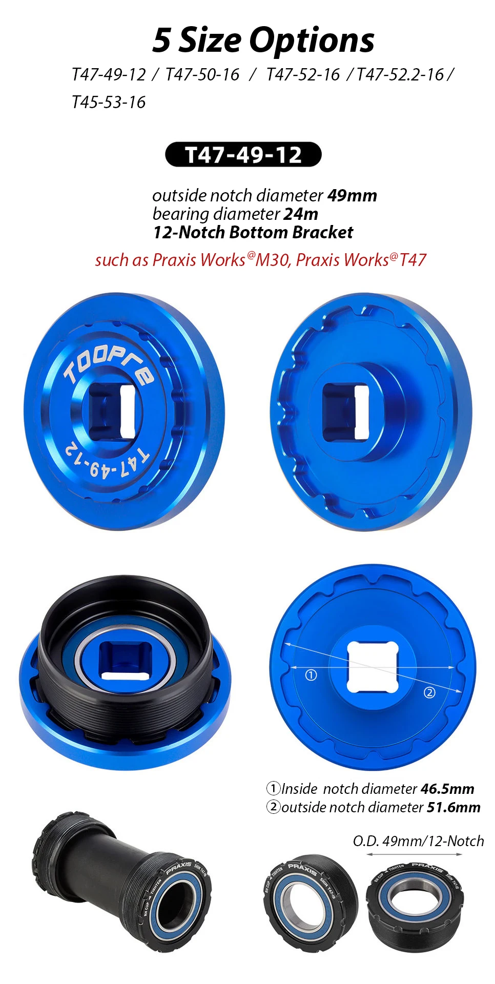Toopre Fahrrad 12-Nut 16-Nut BB Tretlager Aus- und Einbauwerkzeug Hülse T45 T47 – Detail 4