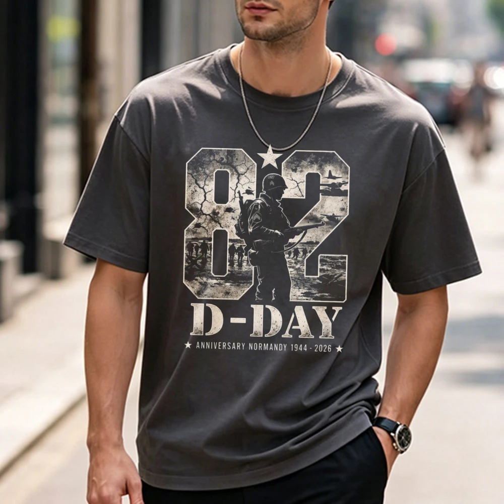 D-DAY 1944 2026 82nd Anniversary Normandy T-shirt Outdoors High Quality Cotton Short-sleev Breathable Casual Streetwear Tees view 5