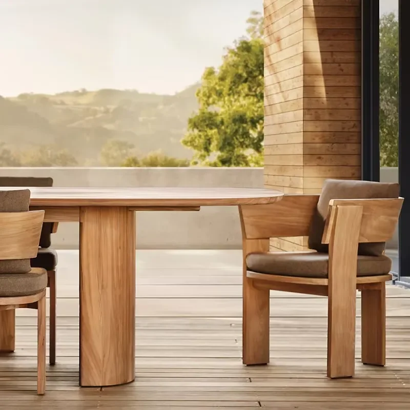 Outdoor Folding Tables and Chairs for the Garden and Courtyard, Made of Teak Wood, Waterproof, Suitable for the Villa.