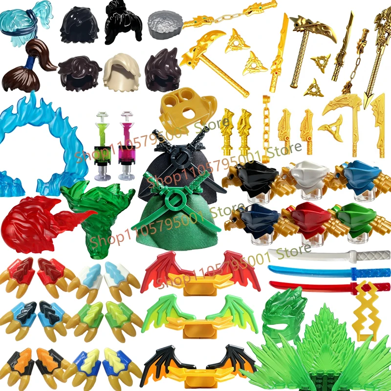 MOC Anime Cartoon Accessories Building Blocks Figure Swords Wings Paw Cloak Pauldron Whirlwind Flame Assemble Bricks Toys GiftF7