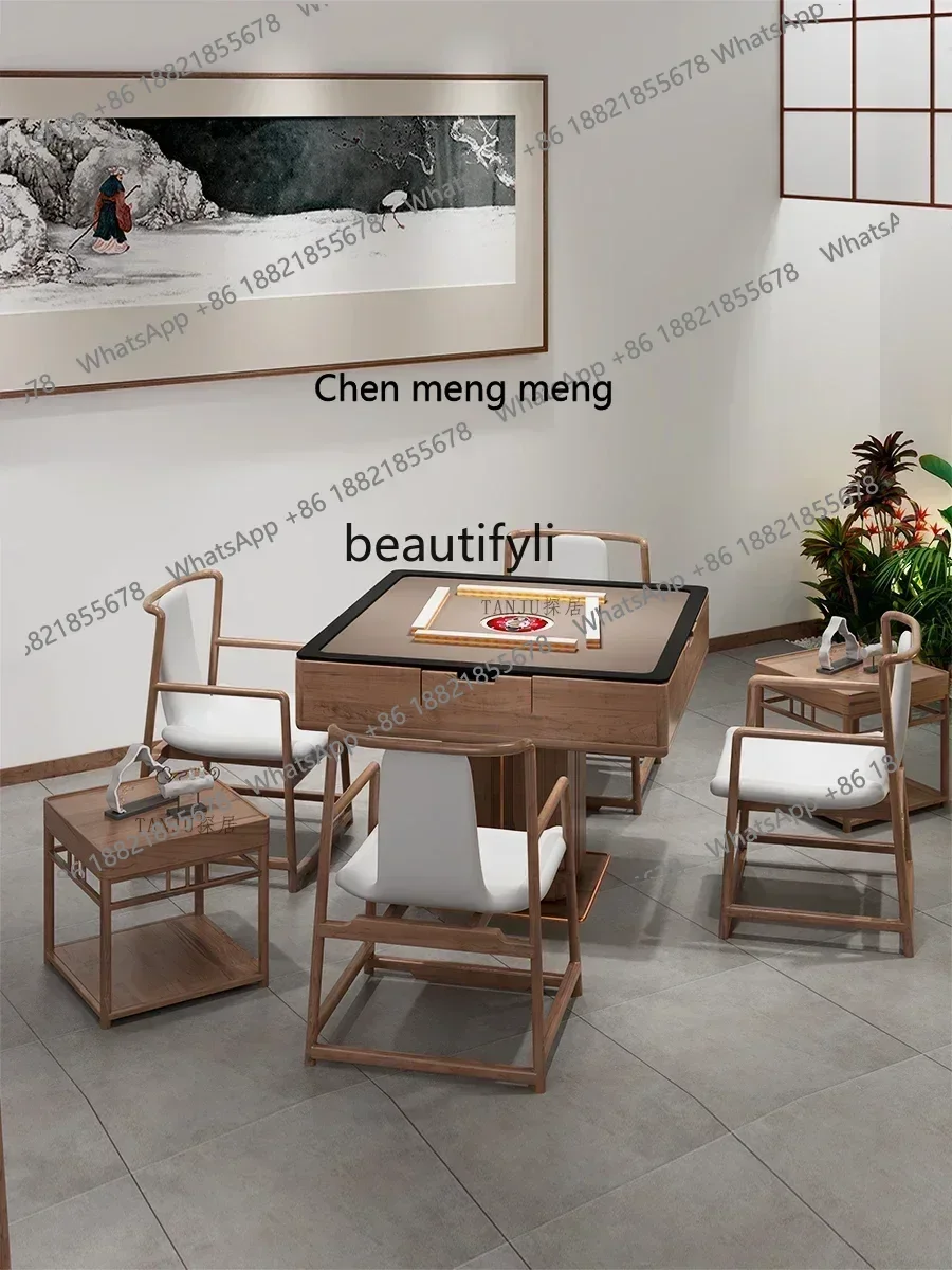 X A New Chinese Style Solid Wood Mahjong Table Automatic Black Walnut Electric Mahjong Machine Dining Table Dual-Use