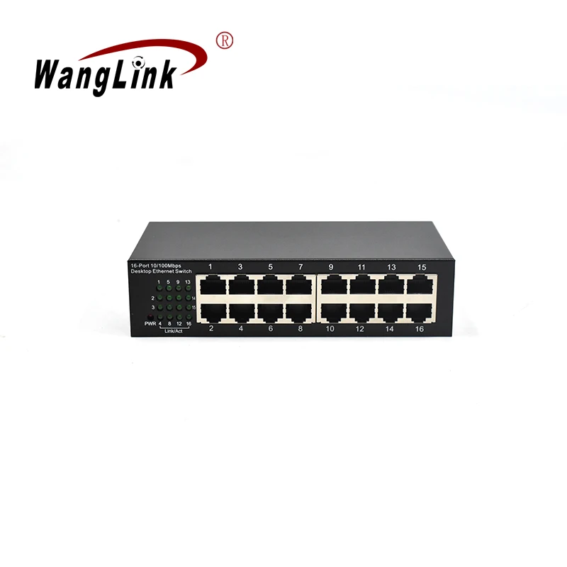 10/100Mbps Unmanaged 16 Port Mini Ethernet Switch Metal Case Desktop Wall‑Mount for SMB Office IP Surveillance