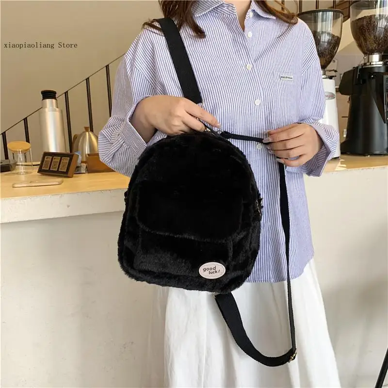 Autumn Winter Korean Edition Work Commuting Personalized Trendy Versatile Lamb Plush Single Shoulder Cross Shoulder Backpack