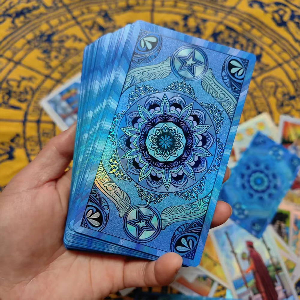 Goldfolien-Tarot Spanisch & Englisch Edition, Tarot auf Spanisch, Laser Glänzendes Majestätisches Orakel mit Zweisprachigem Begleitbuch – Detail 2
