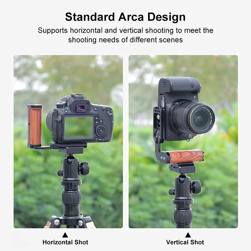 Side Handle L Plate Bracke Wooden Grip for Canon Sony Nikon Fujifilm Camera,w Arca Swiss Type Bottom Plate &Cold Shoe &1/4''Hole