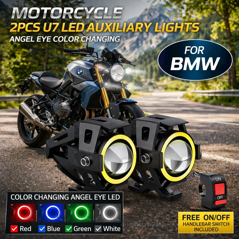 Waterproof Motorcycle LED Headlight 3000LMW U7 Motorbike LED Driving Fog Spot Light with Switch For BMW R1200GS R1250GS R 1200GS
