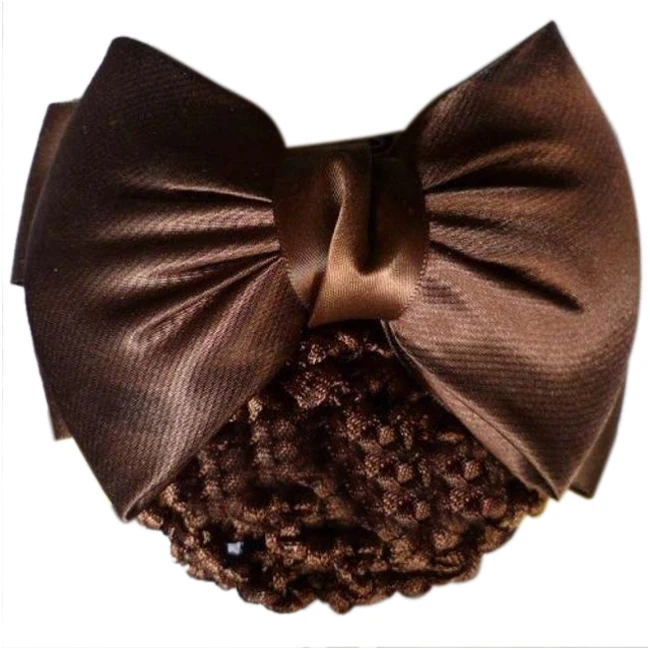 Ladies Brown Bowknot Snood Net Barrette Hair Clip Hairnet