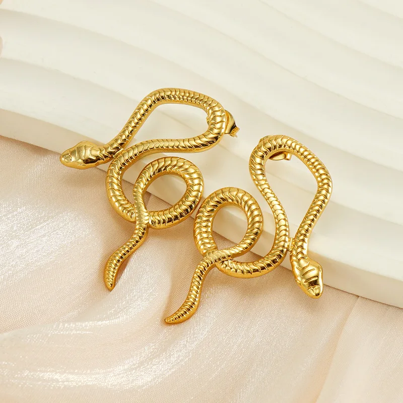 10PCS French Style Personality Snake Shaped Stainless Steel Serpent Earring for Women Stud Earrings Jewelry Gift Wholesale