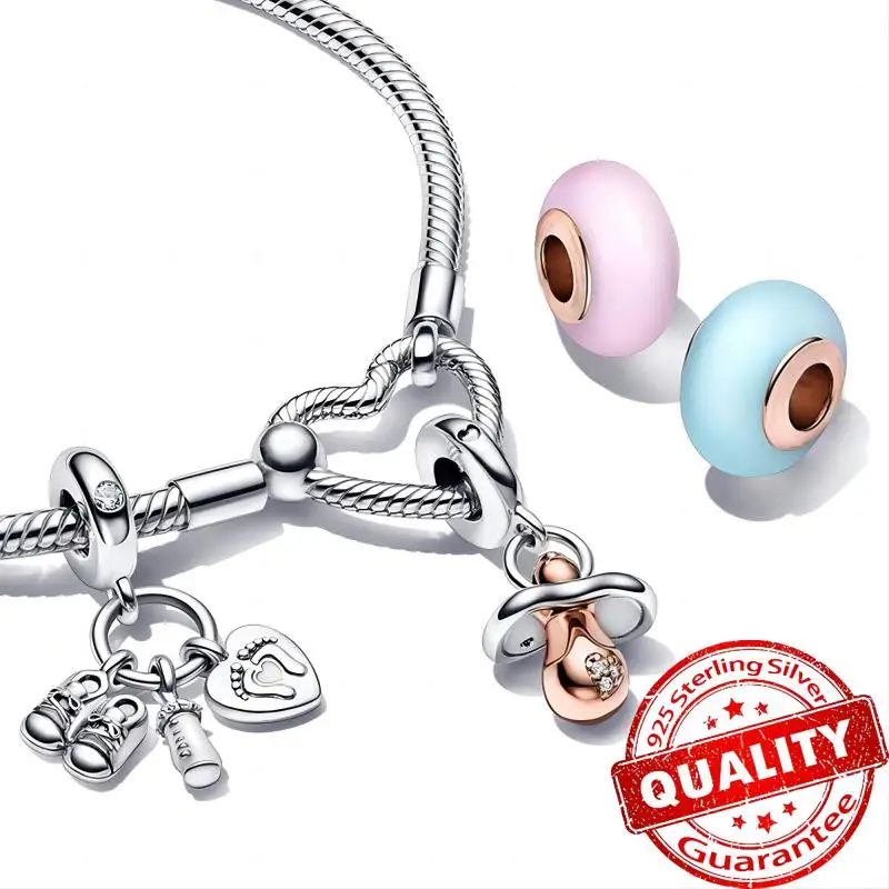 Authentic Rose Gold Pacifier Baby Dummy Dangle Charm Fit Original Bracelet 925 Sterling Silver Birthday Jewelry Diy Pendant Kids