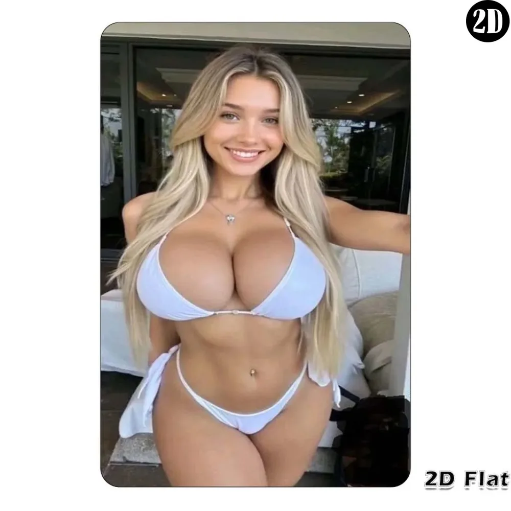 Vintage Blonde White Bikini Selfie Metal Tin Sign, 2D Wall Art for Home Bar Room Garage