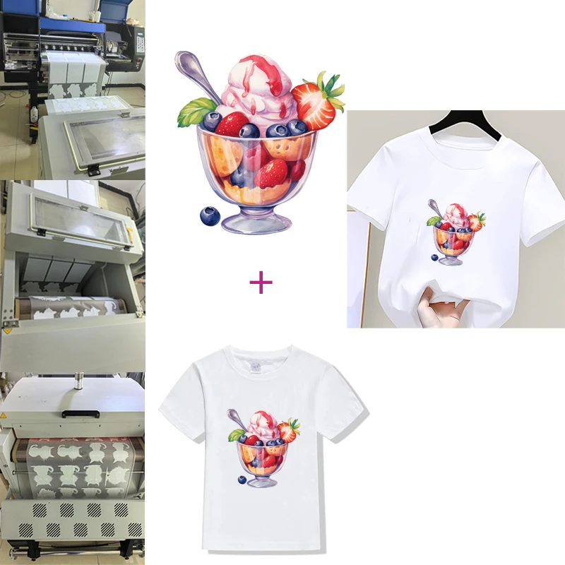 Summer ice cream and ice cream cabinet Ironing Heat Transfer T-shirt DIY decorative washable Palm Tree Women's Clothing Stickers