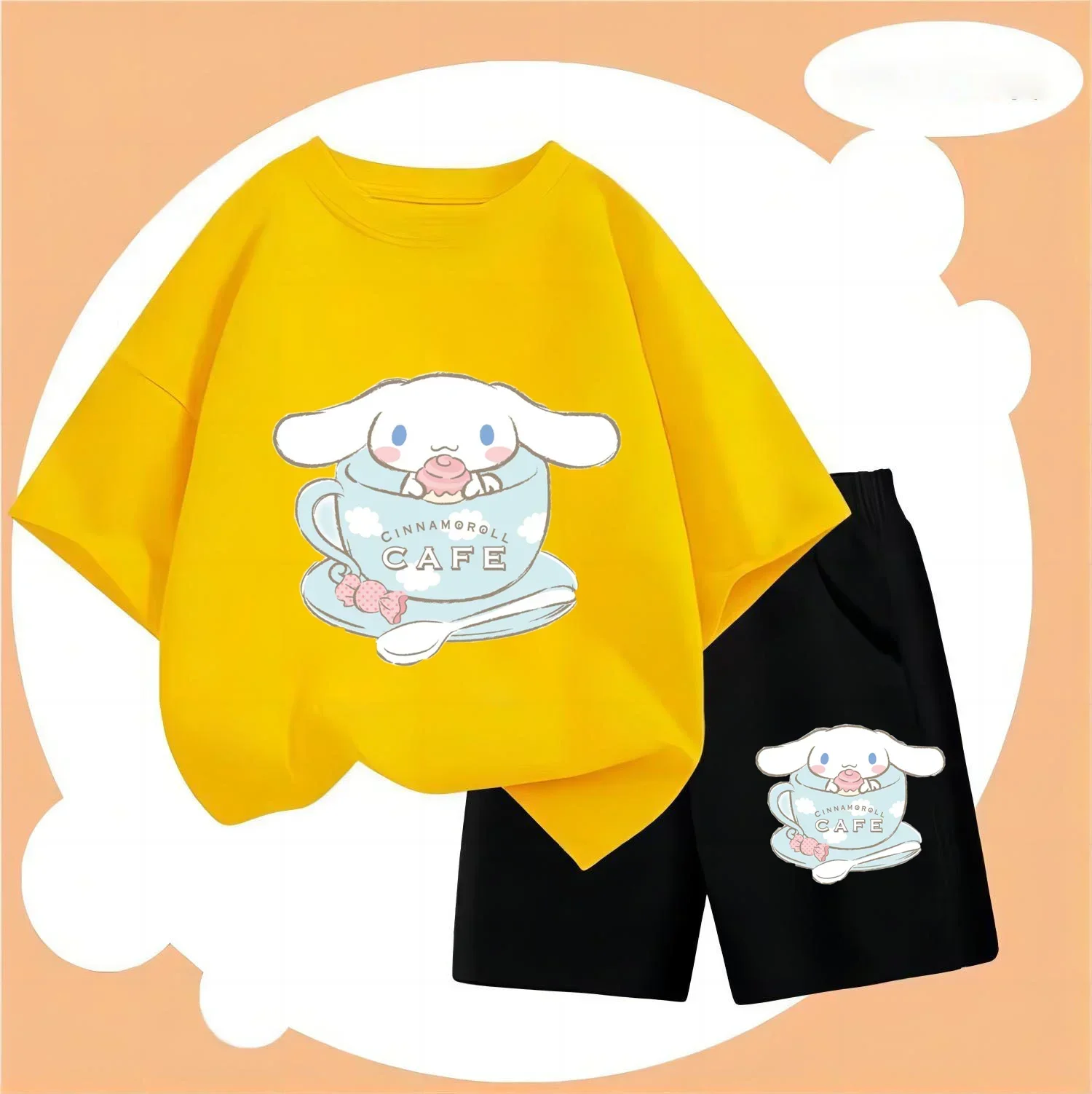 Sanrio Kids T-Shirt Shorts 2Pc/Sets Anime Kuromi Cinnamorol Cartoon Toddler Baby Boys Girl Clothes Tracksuit Sportswear Casual