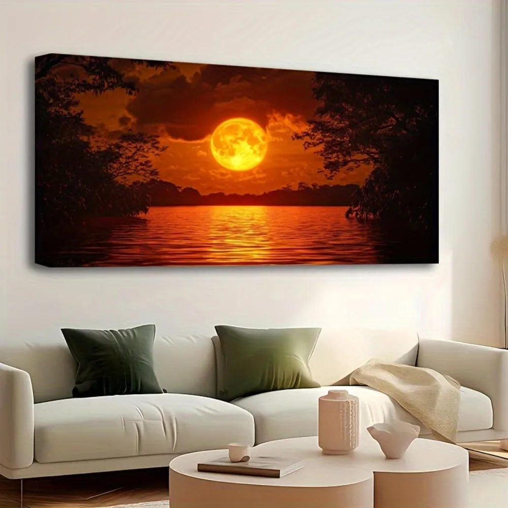 

1.5 inch thick pine solid wood frame, mural oil painting, a beautiful golden sunset on the Red Sea, poster printing