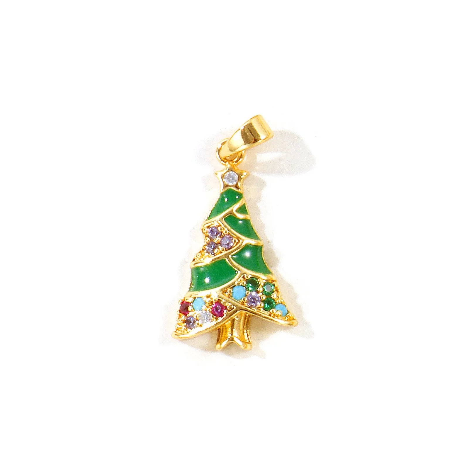 2 Stück Weihnachts-Zirkonia-Anhänger Weihnachtsbaum Elch Messing 18K vergoldete Anhänger für DIY Halsketten Schmuckherstellung Großhandel – Detail 7