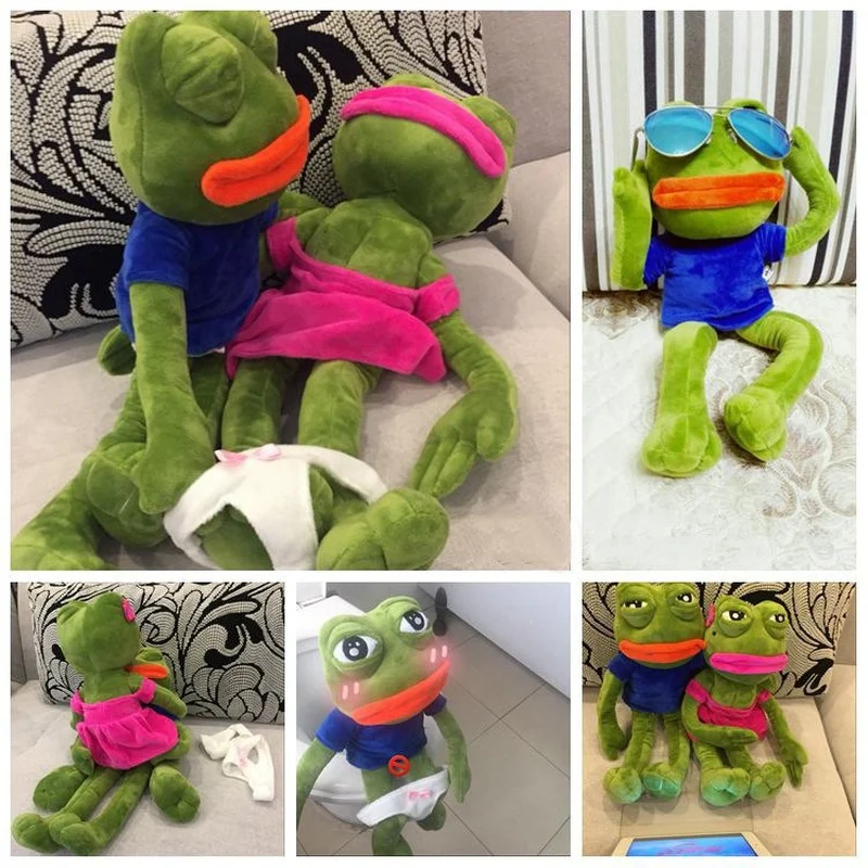 45cm Sad Frog Plush Toy Soft Stuffed Pillow Magic Expression Pepe The Sad Frog Animal Plush Doll Birthday Gifts for Kids Girl