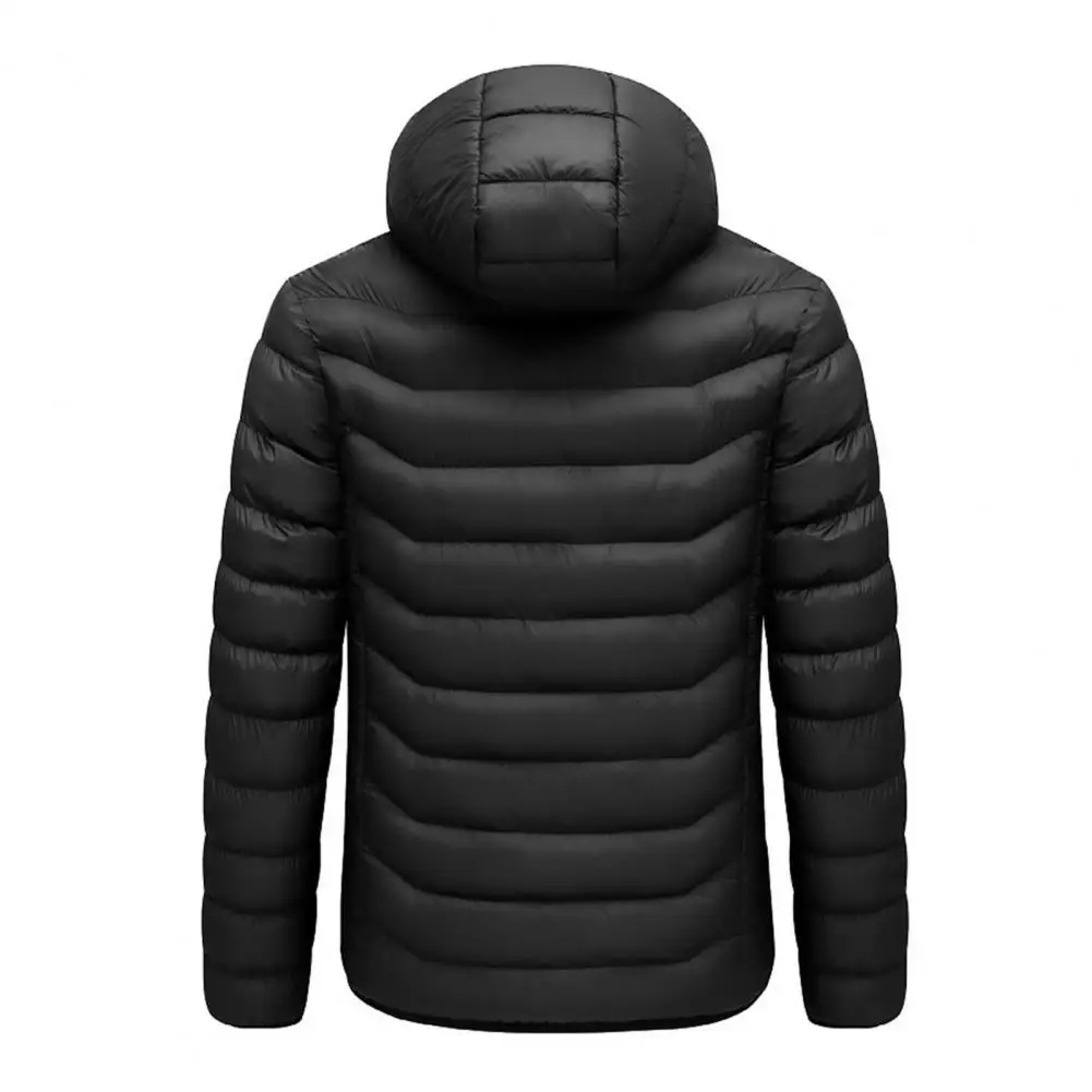 Safe Heated Jacket Windproof Men\'s Winter Down Coat with High Collar Hooded Neck Zipper Pockets Thickened Warm Adjustable Quick