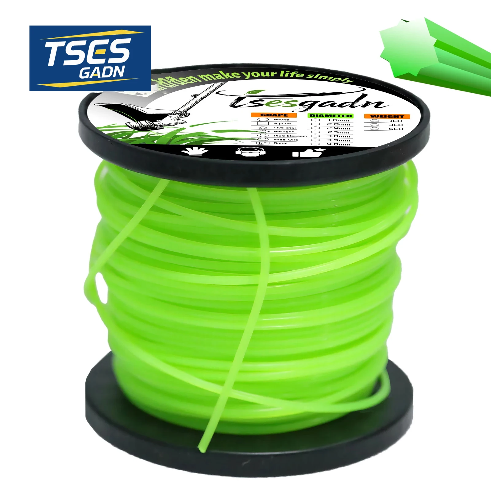 TSES 59m~130m Green String Trimmer Line Roll Durable Octagonal Shape Nylon Weed Whacker Line Strimmer Line Rope