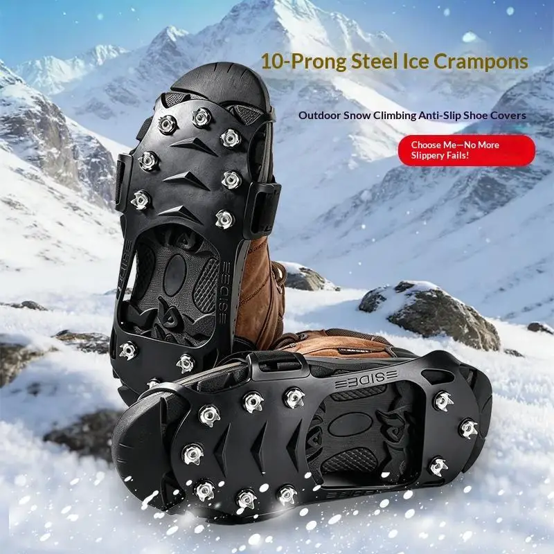 10 Teeth 2Pcs Anti Slip Ice Gripper Spikes Shoe Crampons for Winter Camping Hiking Mountain Climbing Snow Ice Roads