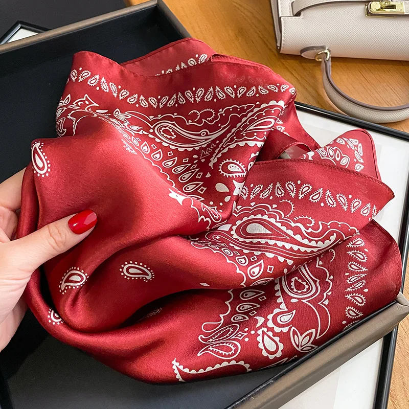 Women 100% Mulberry Real Silk Scarf 53cm Hijab Luxury Kerchief Spring Autumn Neckerchief Brand Stripped Design Handbag Decorate