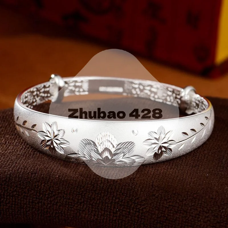 Vintage Adjustable Bangle With Exquisite Lotus Carving Inner Auspicious Pattern For Women Daily Wear Gifting