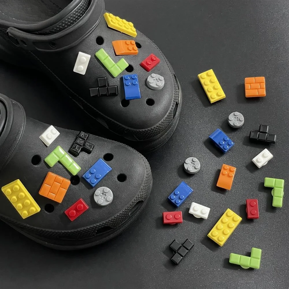 Harajuku Creative Tetris Brick Shoe Charms Cute Building Blocks Pins Removable Hole Slippers Decor Ornament For Teens Women