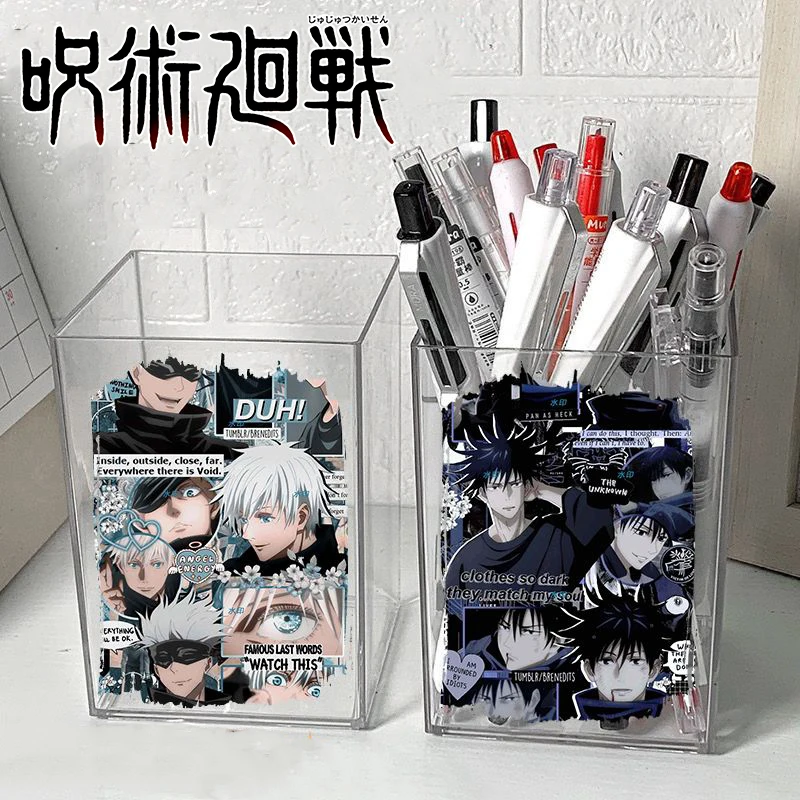 Jujutsu Kaisen Pen Holder Gojo Satoru Pencil Storage Box Anime Desktop Organizer Cartoon Transparent Brush Stationery Holder