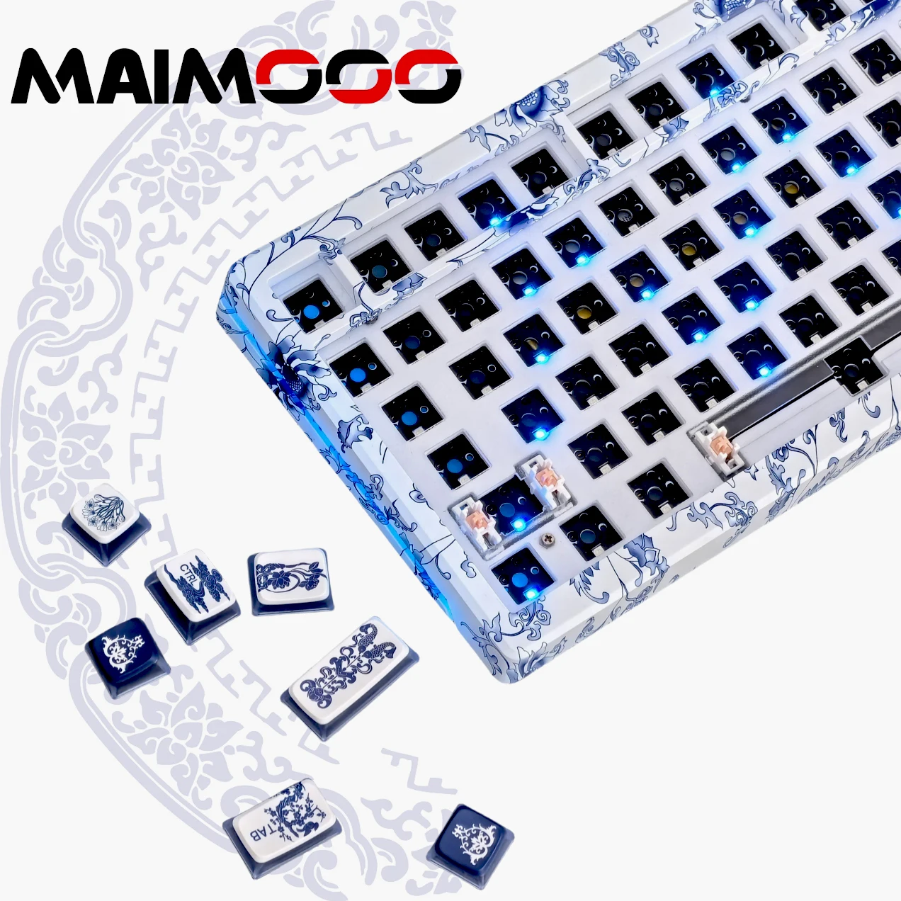 

MAIMOOO Blue-and-White Porcelain MLK75 75% Keyboard Kit Hotswap RGB Backlit 2.4G/Bluetooth Macro Custom DIY Mechanical Keyboard